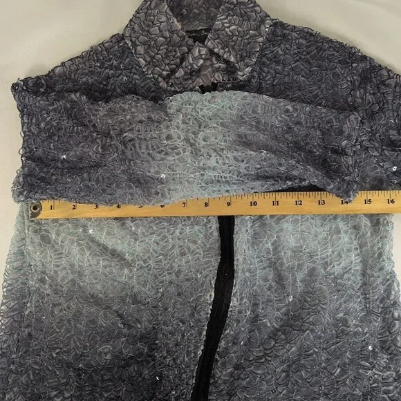 Damee Inc Jacket M Medium Women's Mesh Sequin Blue Gray Collar Sheer 3/4 Sleeve - Picture 8 of 10